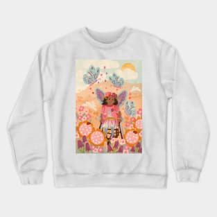 Beautiful Black Butterfly Fairy in a Woodland Wheelchair Crewneck Sweatshirt